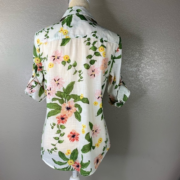 Croft & Barrow Sheer Floral Button Front Shirt - Picture 6 of 7